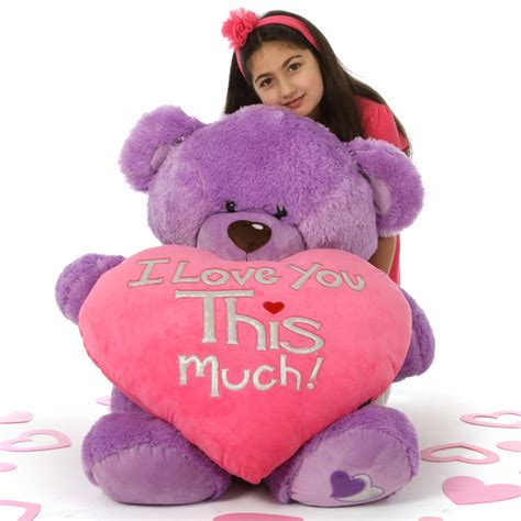 Huge 42in Purple Valentine’s Day Teddy Bear With Huge Plush I Love You Heart