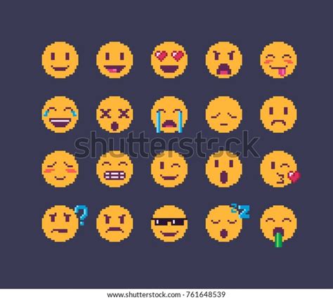 Pixel Art Emoji Icon Set Funny Stock Vector Royalty Free 761648539