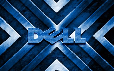 Download Wallpapers Dell Metal Logo 4k Blue Metal Background Brands