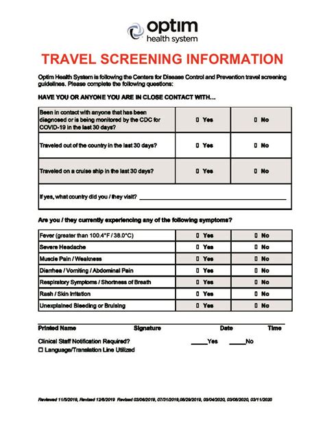 Ensure the following respiratory hygiene measures: COVID-19: CDC Travel Screening Guidelines - Optim Orthopedics
