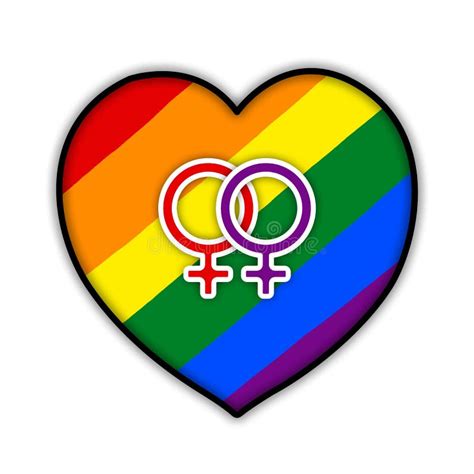Rainbow Gay Couple Pride Flag Heart Symbol Of Sexual Minorities Two Woman Stock Illustration