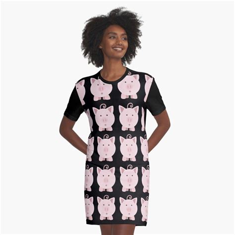 Plenty Of Pink Pigs Pattern Graphic T Shirt Dress By Eggtooth Dresses