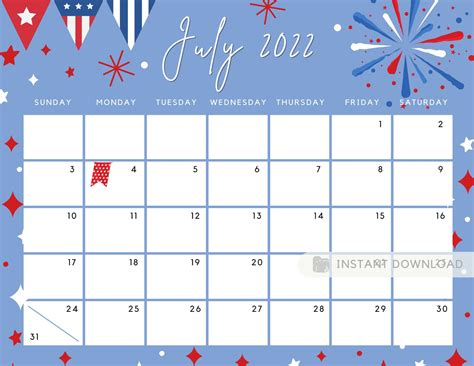 Editable July 2022 Calendar Independence Day Patriotic 4th Etsy In