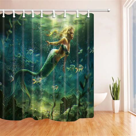 Beautiful Mermaid In Ocean Bathroom Shower Curtain Polyester Fabric Waterproof Home Decor Bath