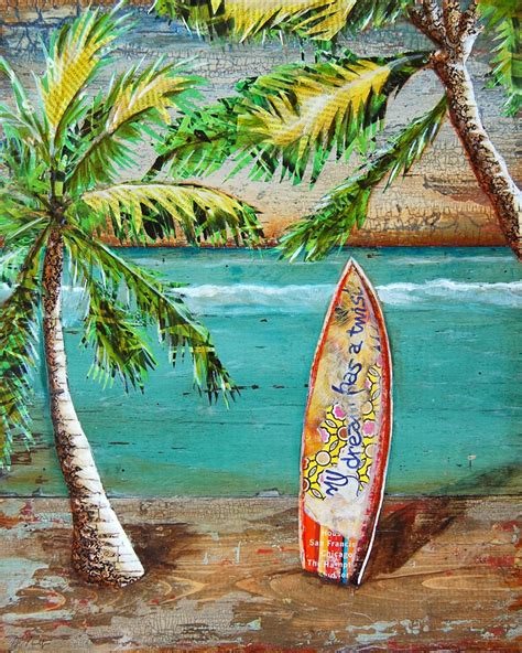 Surf Art Print Or Canvas Surfs Up Palm Trees Surfboard