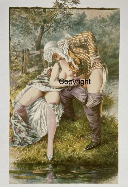 Grafik Vintage Antique Print Nude Erotik Akt Art Love Costume England