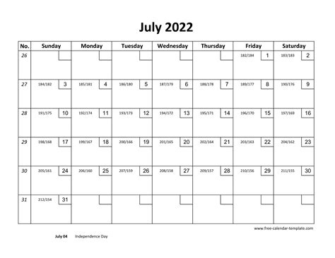 July Calendar 2022 Printable With Checkboxes Horizontal Free