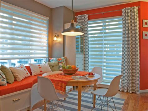The effect is simple, refreshing and incredibly elegant, and will work in either dining or living. Vibrant and Eclectic Orange and White Dining Area | HGTV