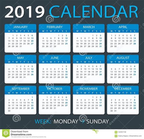 2019 Calendar Vector Illustration Stock Illustration Illustration