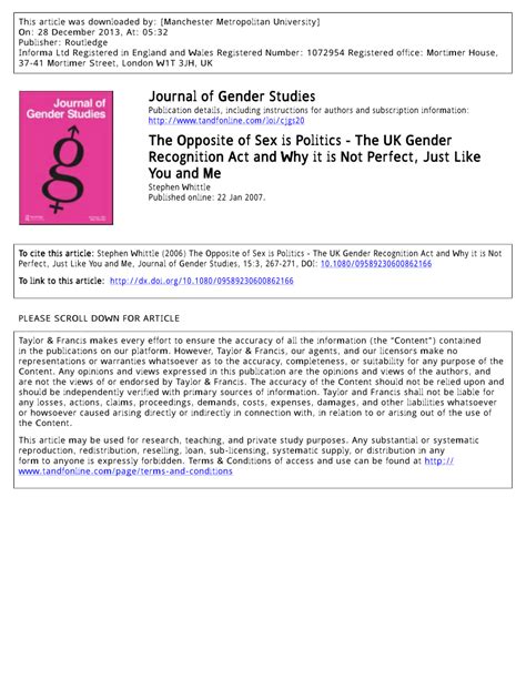 Pdf The Opposite Of Sex Is Politics The Uk Gender Recognition Act