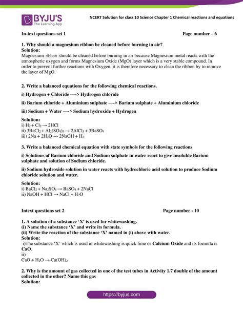 NCERT Solutions Class Science Chapter Chemical Reactions And Equation Get Free PDFs