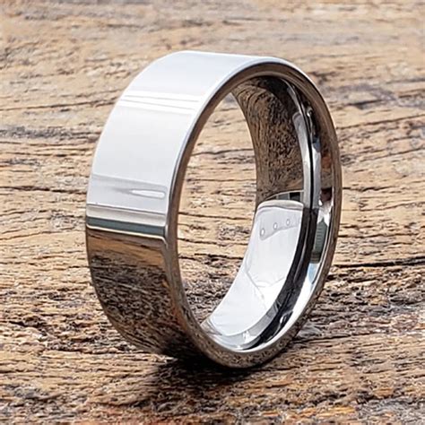 Cool Mens Silver Rings 8mm Tungsten Carbide Flat Wedding Band Fashion