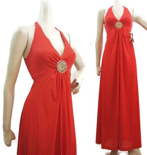 vintage 70s dress polka dot red white algo halter by voguevintage vintage dress 70s vintage 70s
