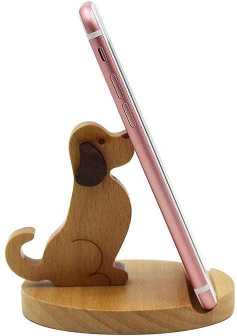Amamcy Cute Dog Cellphone Holder Stand Wooden Smartphone Desk Holder