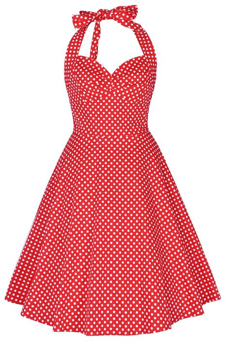 Zapaka Women 1950s Dress Halter Printedpolka Dots Red A Line Vinatge
