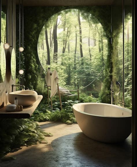 Premium Ai Image Modern Bathroom Immersed In The Forest