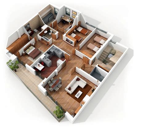 Right side layout of the this two bedroom small house plan mainly composed of the 2 bedrooms with size 3 meters by 3 meters. 4 Bedroom Apartment/House Plans