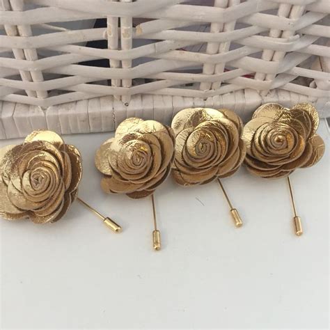 Gold Lapel Flower Pins Gold Leather Elegant Wedding Boutonnieres