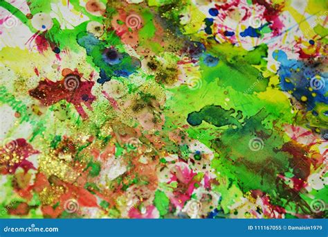 Waxy Green Orange Splashes Paint Abstract Creative Background Stock