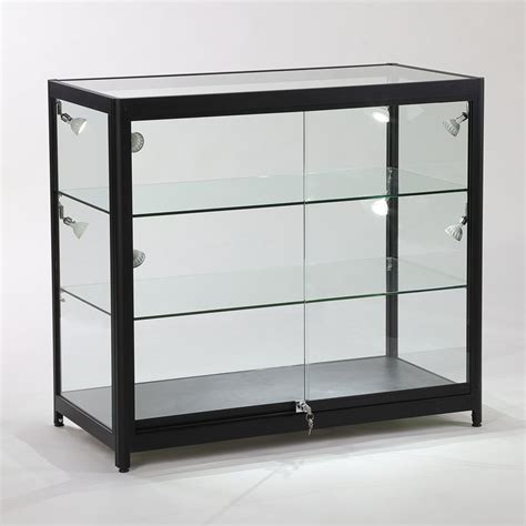 Black Aluminium Glass Counter Showcase Display Cabinet 1000mm W X 500mm