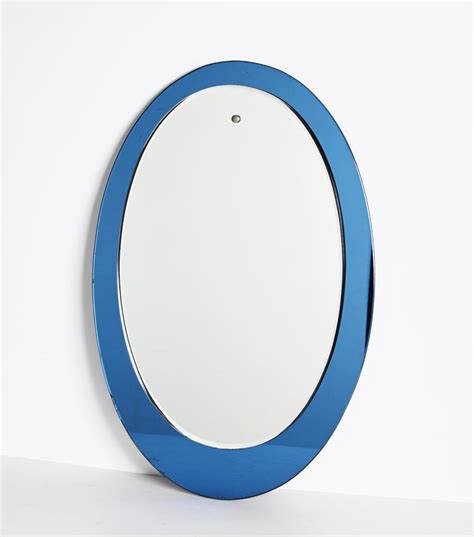 Mid Century Cristal Art Oval Italian Wall Mirror With Blue Glass Frame 1960s For Sale At 1stdibs