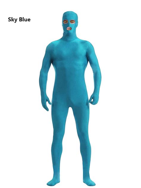 Unisex Pure Color Lycra Spandex Full Body Zentai Suit Eyes And Mouth