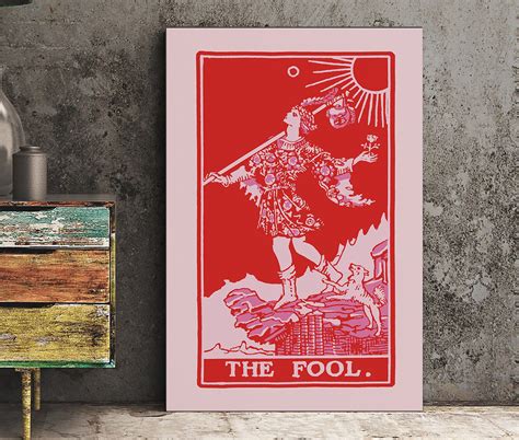 The Fool Tarot Card Print The Fool Card Red And Pink Etsy
