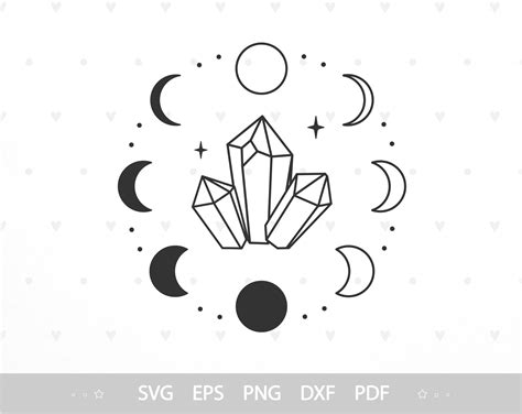 Moon Phases Svg Crystal Svg Spiritual File For Cricut Magical Etsy