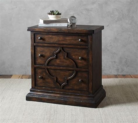 Dark wood brass inlay bedside table. Lorraine Wood Nightstand | Dark wood living room, Living room end tables, New classic furniture