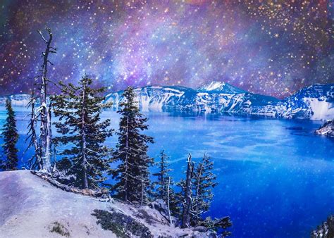 Crater Lake Starry Nebula Poster By Amber Katya Anderson Displate