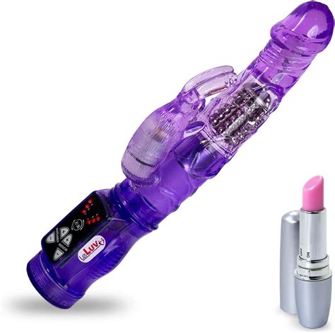Purple Leluv Rabbit Vibrator Slim Bunny Bundle With Discreet Lipstick Health