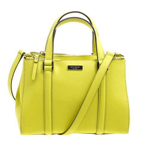 Denim with leather trim,bookstripe printed on poly twill lining,satchel with ziptop closure. Kate Spade Yellow Leather Small Newberry Lane Loden Top ...