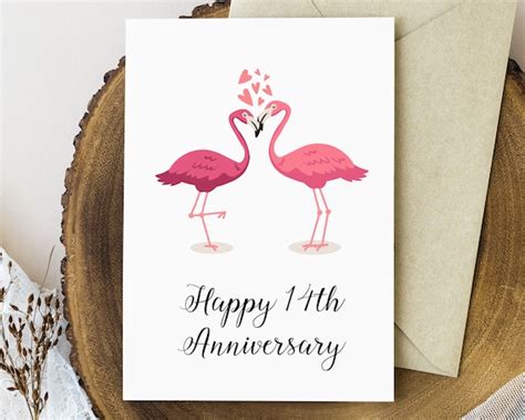 Happy 14th Anniversary Card Romantic Flamingo Couple Card 14 Etsy