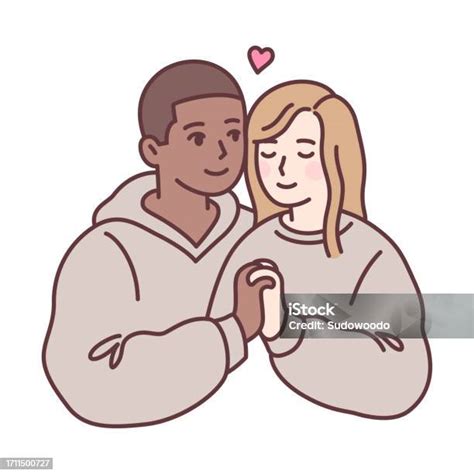 cute mixed race couple in love holding hands stock illustration download image now adult