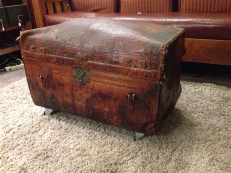 Antique Mid 1800s Leather Camelback Stagecoach Steamer Trunk Benjamin