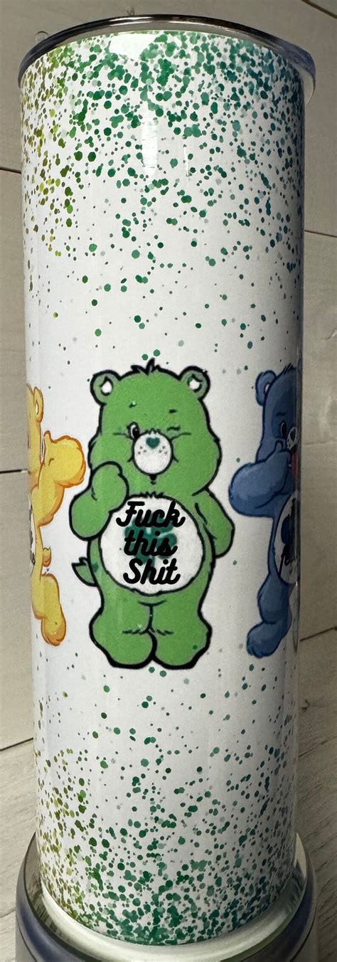 Care Bear Swear Bear Rainbow Glitter Wrap 20 Oz Skinny Tumbler Etsy