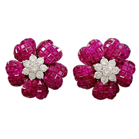 Invisibly Set Ruby Diamond Earrings At 1stdibs