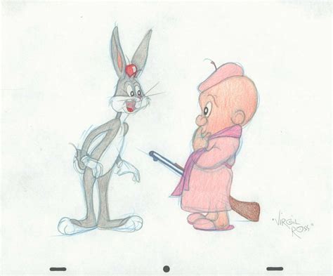 Bugs Bunny And Elmer Fudd In Bathrobe With Gun Looney Tunes Art By