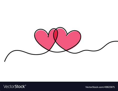 Two Pink Hearts Continuous Wavy Line Art Drawing Vector Image