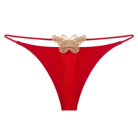 new double layer thin strap sexy thong butterfly embroidery low waist sexy bikini pure cotton t