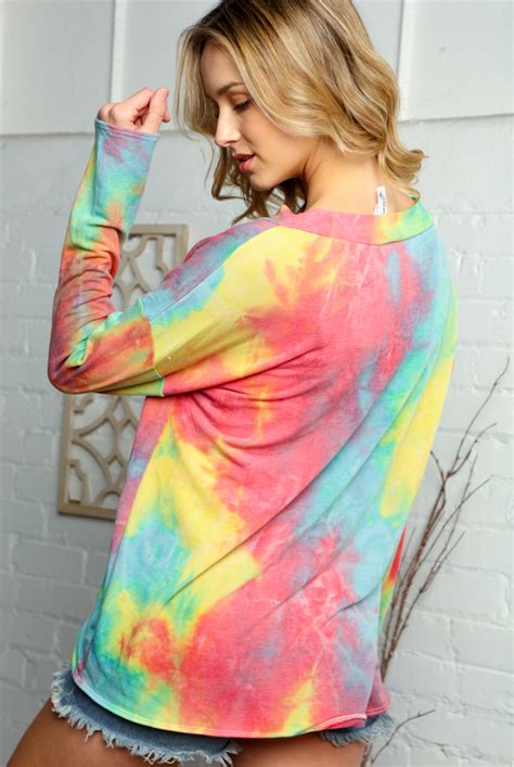 V Neck Tie Dye Print Tunic Top