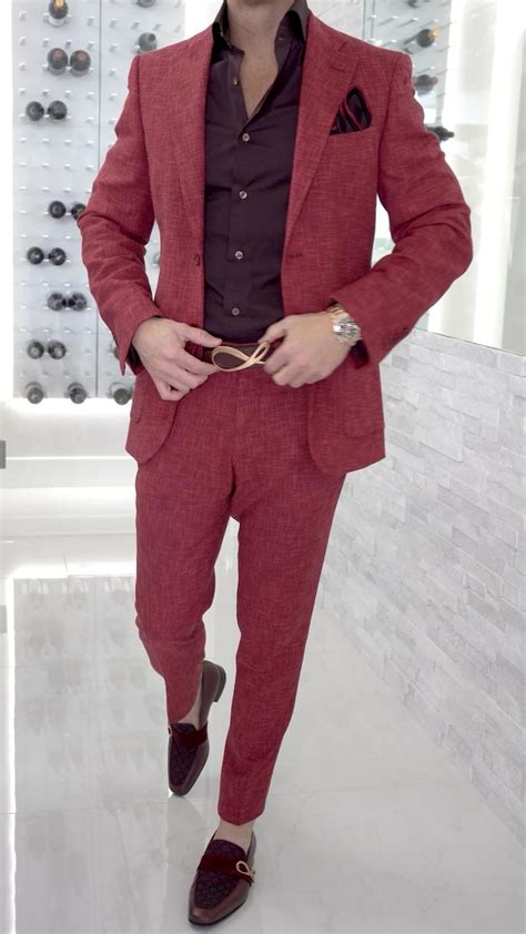 Cranberry Cardinale Lino Tweed Look Slim Fit Suits Fashion Suits