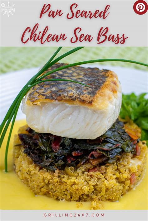 Pan Seared Chilean Sea Bass With Crispy Skin Served Over Swiss Chard And Quinoa Easy Grilling