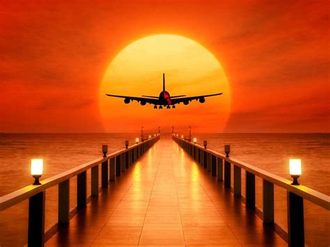 Sunset Airplane Takeoff Free Images For Wallpapers Hd : Wallpapers13.com
