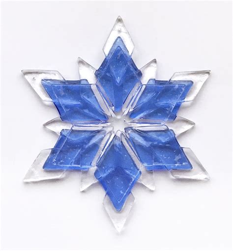 Fused Glass Snowflake Ornament Suncatcher Sky Blue And Clear Etsy