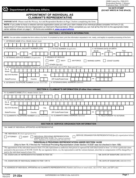 Va Form 21 22a Download Fillable Pdf Or Fill Online Appointment Of