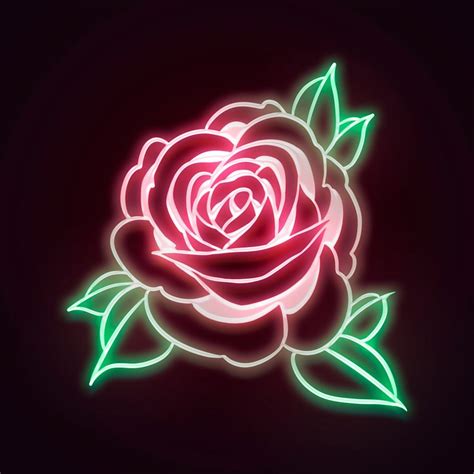 Neon Rose Flower Outline Sticker Premium Psd Illustration Rawpixel