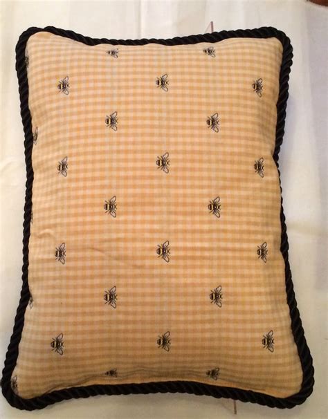 Country French Cottage Bumble Bee Pillow Provence Check Black
