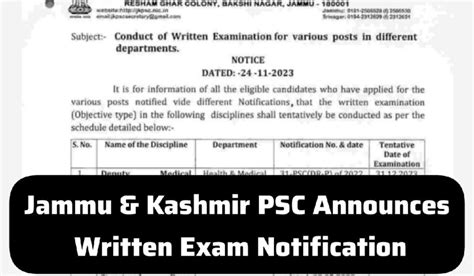 Jammu Kashmir PSC Announces Written Exam Notification Wattan Daily