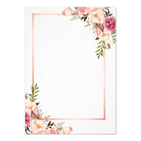 A White Card With Pink Flowers And Greenery On The Border In Front Of A White Background